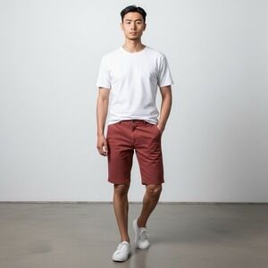 Hudson & Barrow Stretch Chino Shorts Flat Front Brick/clay Men Casual 34 Spring